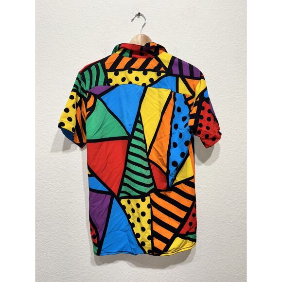 Oh Snap Geometric Angle Short Sleeve Button Up Shirt Small Stretch Mens - Picture 3 of 7